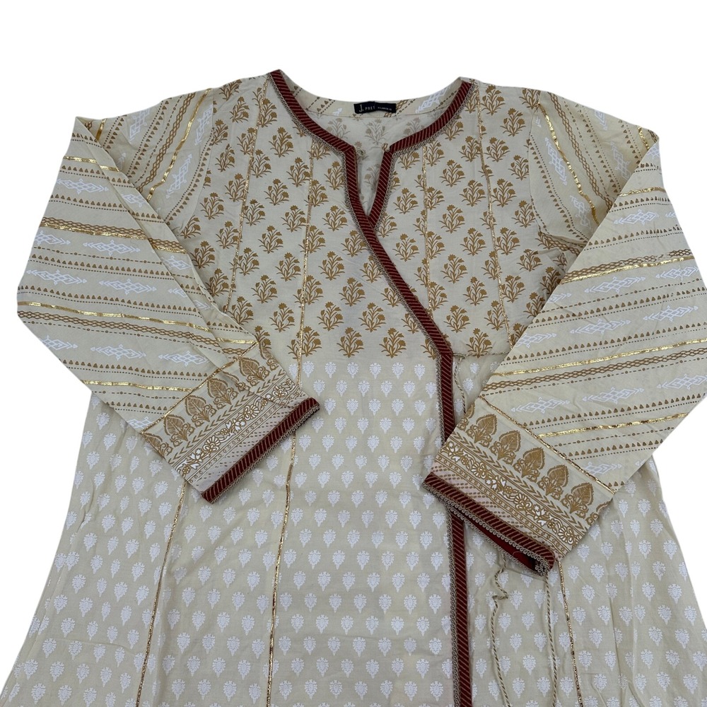 J Pret XL 16 Traditional Pakistani Wear Beige Embellished Wrap Kurta Tunic Top